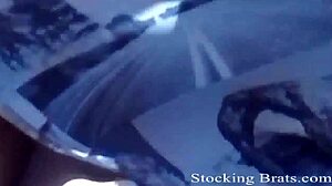 In this femdom scene, she sucks my toes in stockings and pantyhose during bdsm play.