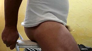 Watch him cum hard with the dildo in this gay scene!