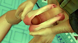 Блондинка делает футджоб, пинает яйца, сосет досуха