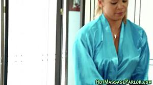 Beautiful Masseuse Handles Monster Cock with Skilled Hands in Cute Heels