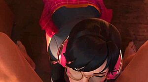 Schoolgirl D.Va sucks cock and gets a facial 😏