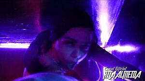 Rita gives a velvet blowjob at the club in suggestive latina reality.