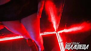 Rita gives a velvet blowjob at the club in suggestive latina reality.