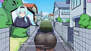 exposed busty delivery worker plays with big tits and toys in hentai anime sex game