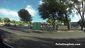 Porta Gloryhole Redhead Swallows Cum Publicly