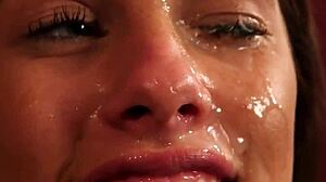 doll receives facial while sucking in pov