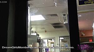 Big tit brunette coed streaks nude in Tampa, showing her shaved pussy publicly.