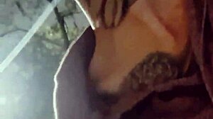 Risky public handjob at bus stop