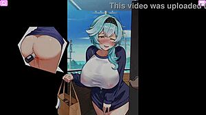 exposed busty delivery worker plays with big tits and toys in hentai anime sex game