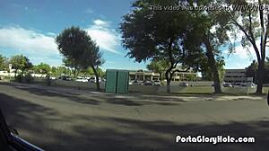 Porta Gloryhole Redhead Swallows Cum Publicly