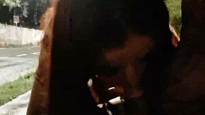 Risky public handjob at bus stop