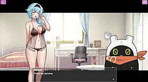 exposed busty delivery worker plays with big tits and toys in hentai anime sex game