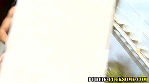 Black amateur titfucks in public outdoor setting