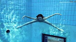 anna netrebko’s small tits shine in striped swimsuit