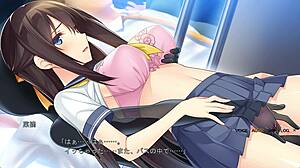 Meika, the counselor, guides student in uniform through intense Japanese chikan session.