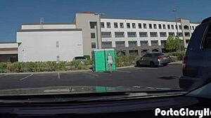 Chubby blonde sucks seven cocks in public, working up a sweat before cumshots.