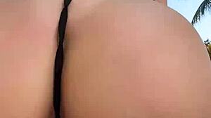 asian latina babe luna luxe outdoors in pink bikini playing with her pretty pussy