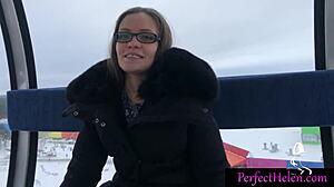 Hot babe swallows stranger’s cum at resort