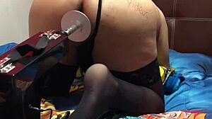 Prostitute in Latex Dress Bends Over