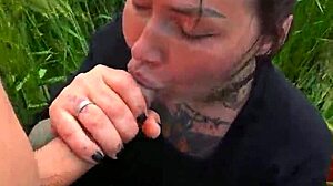 Deep throating pov blowjob field