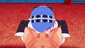 Rem maid sucks big boobs in see-through outfit from Re Zero