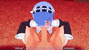 Rem maid sucks big boobs in see-through outfit from Re Zero