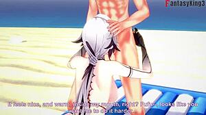 i watch arlecchino fuckin in bikini on beach genshin impact ful