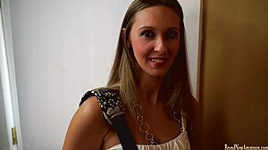 Sweet amateur fingers tight pussy on casting couch