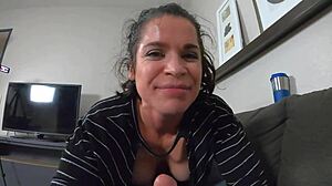 Dumb wife eagerly swallows cum after teasing blowjob