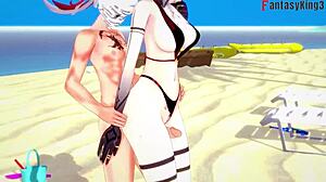 i watch arlecchino fuckin in bikini on beach genshin impact ful