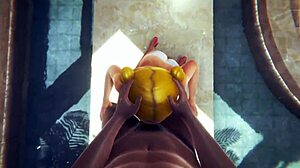 Anime hentai girl in bath costume gets doggystyle creampie