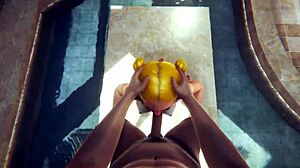 Anime hentai girl in bath costume gets doggystyle creampie