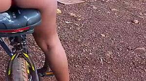 Israeli brunette caught cycling naked in rural Brazil showing ass