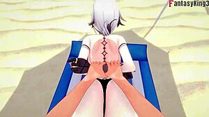 i watch arlecchino fuckin in bikini on beach genshin impact ful