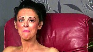 Wacky stunner gulps cumshot on face