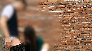 Public sex with cute Mexican teen behind school classrooms. She gives an outdoor blowjob like a pro!