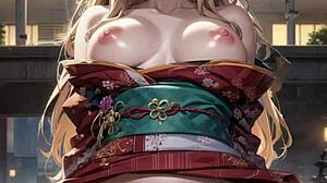 3DアニメAIポルノで彼女が犯されながらみんなが見てマンコのASMR音