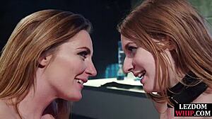 lezdom mistress queens her bonded sub in fishnets