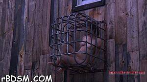 Gagged and bound hotty gets her clit pleasured in rough maledom domination with choking and missionary fucking