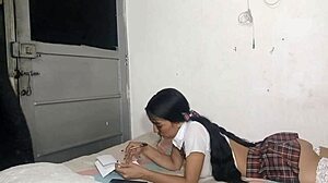 Young schoolgirl waits for stepbrother after class for steamy fun