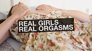 Curvy girl with big tits enjoys solo masturbation session with dildo and vibrator.