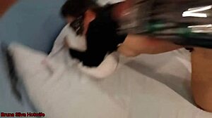 Brazilian hotwife sucks cock, bangs doggystyle, cums hard on sheer