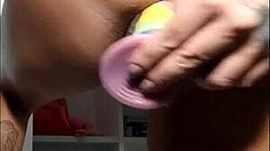 she masturbates her big clit then inserts plug in tight ass.