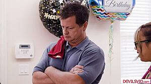 Does this petite Asian deepthroat that big white cock like a pro?