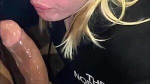 Tattooed latina in thong performs sloppy deepthroat blowjob and swallows everything.