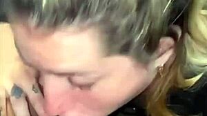 Tattooed latina in thong performs sloppy deepthroat blowjob and swallows everything.