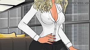 Busty secretary dominates with massive tits and ass play.