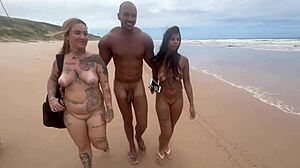 Divoká orgie na nudistické pláži s sexy kámoškami