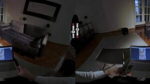 redhead explores her element in dark room vr
