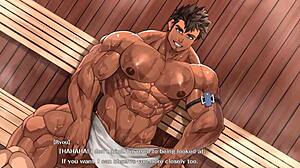 Trent mann banker ung fyr i dampende badstue